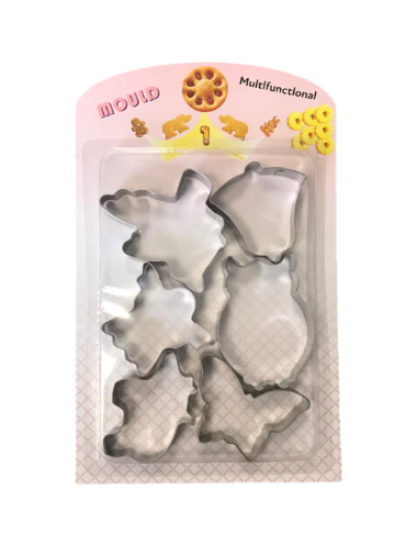 Metal Baking Cookie Cutters Moulds Pack of 6 Assorted Shapes
