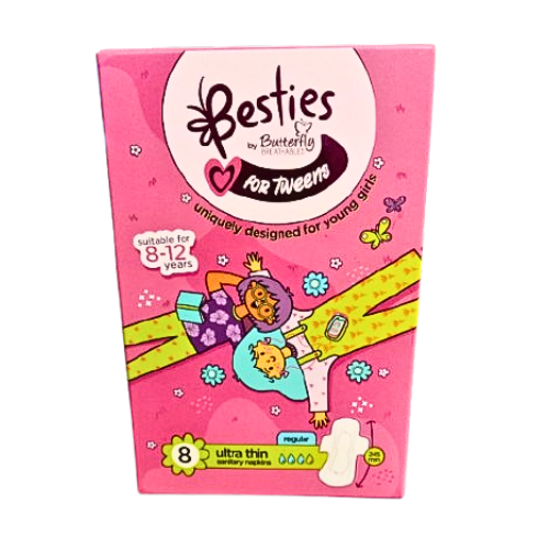 Besties by Butterfly For Tweens Ultra Thin Sanitary Napkins 8-12 Years 8 Pads