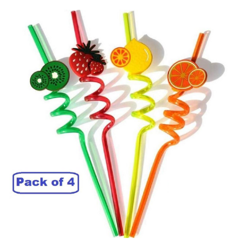 Reusable Straws for Kids, Fruit / Cartoon Shape Spiral Drinking Straw