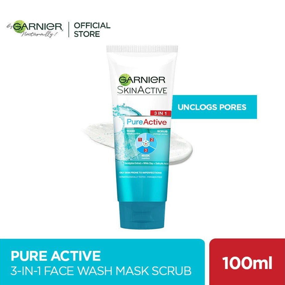 Garnier Pure Active 3 - in - 1 Wash + Scrub +Mask, For Oily Skin 100 ml - Lahore Basket