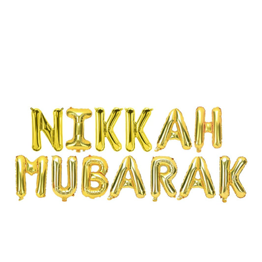 Nikkah Mubarak Foil Balloons (Golden) - Lahore Basket