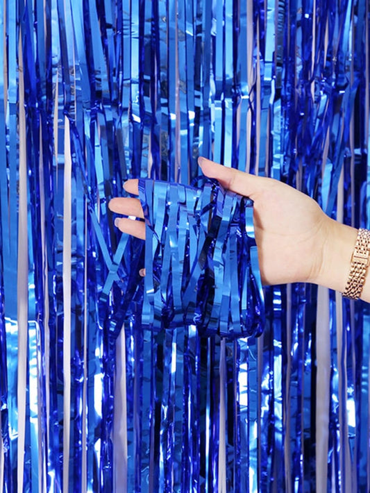 Premium Quality Backdrop Foil Fringe Curtains Dark Blue - Lahore Basket