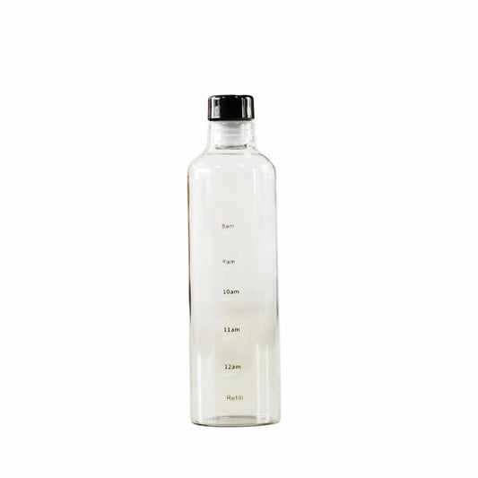 Transparent Glass Water Bottle 500 ml (Black) - Lahore Basket