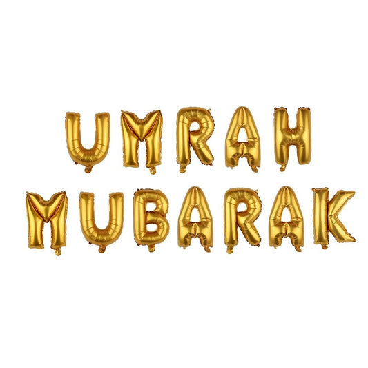 Umrah Mubarak Foil Balloons 12Pcs Golden - Lahore Basket
