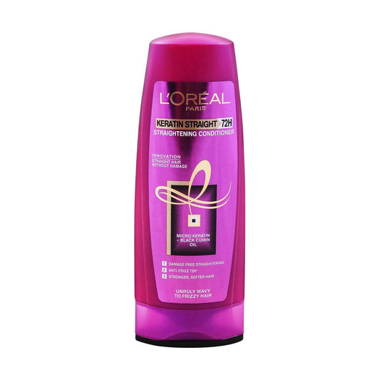 L'Oreal Paris Keratin Straight 72H Straightening Conditioner, For Unruly Wavy To Frizzy Hair 175 ml