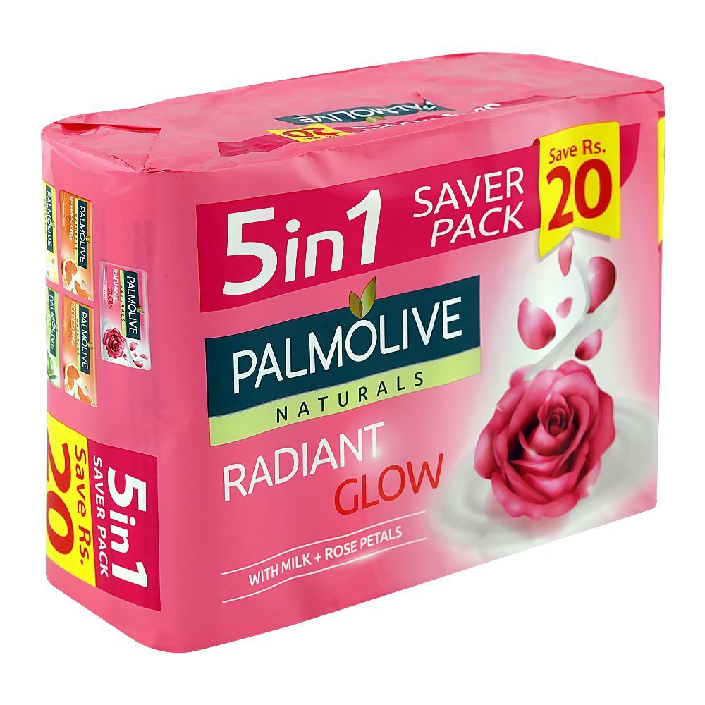 Palmolive Naturals Radiant Glow Milk & Rose Soap, 5-In-1 Saver Pack
