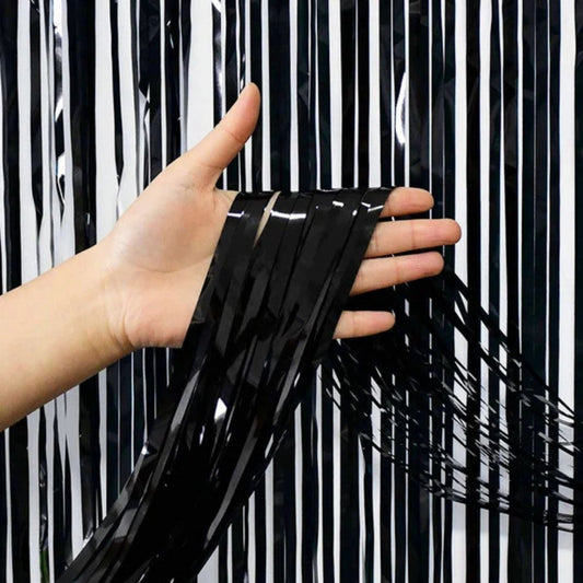 Premium Quality Backdrop Foil Fringe Curtains Black