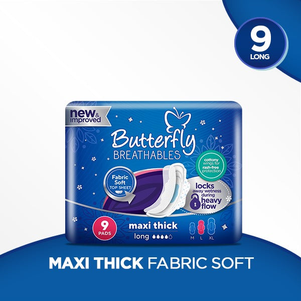 ButterFly Fabric Soft Top Sheet Maxi Thick Long 9 Pads