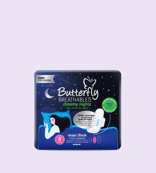 Butterfly Breathables Dreamy Nights Fabric Soft 8 Extra Long Pads