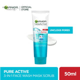 Garnier Pure Active 3-in-1 Wash + Scrub +Mask, For Oily Skin 50 ml