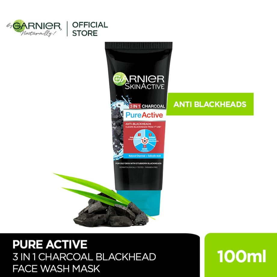 Garnier Pure Active Anti-Blackheads 3-in-1 Daily Wash + Scrub + Mask 100 ml