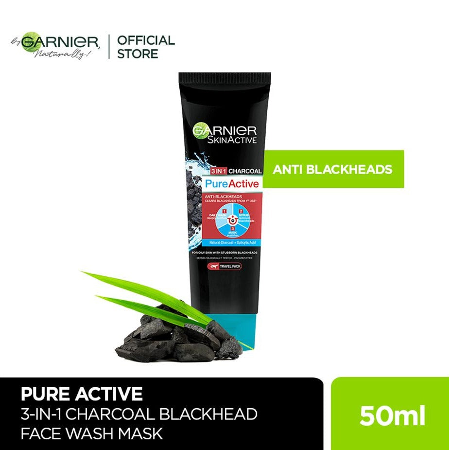 Garnier Pure Active Anti-Blackheads 3-in-1 Daily Wash + Scrub + Mask 50 ml