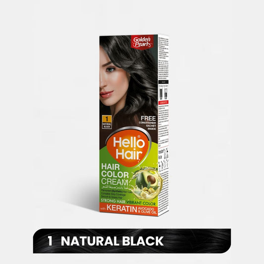 Golden Pearl Hello Hair, Hair Color Cream 1 Natural Black