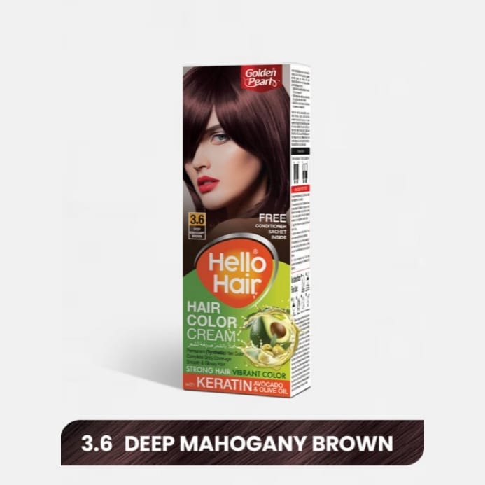 Golden Pearl Hello Hair, Hair Color Cream 3.6 Deep Mahogany Brown