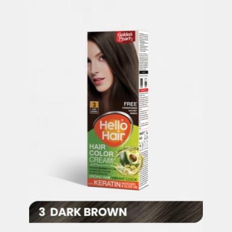 Golden Pearl Hello Hair, Hair Color Cream 3 Dark Brown