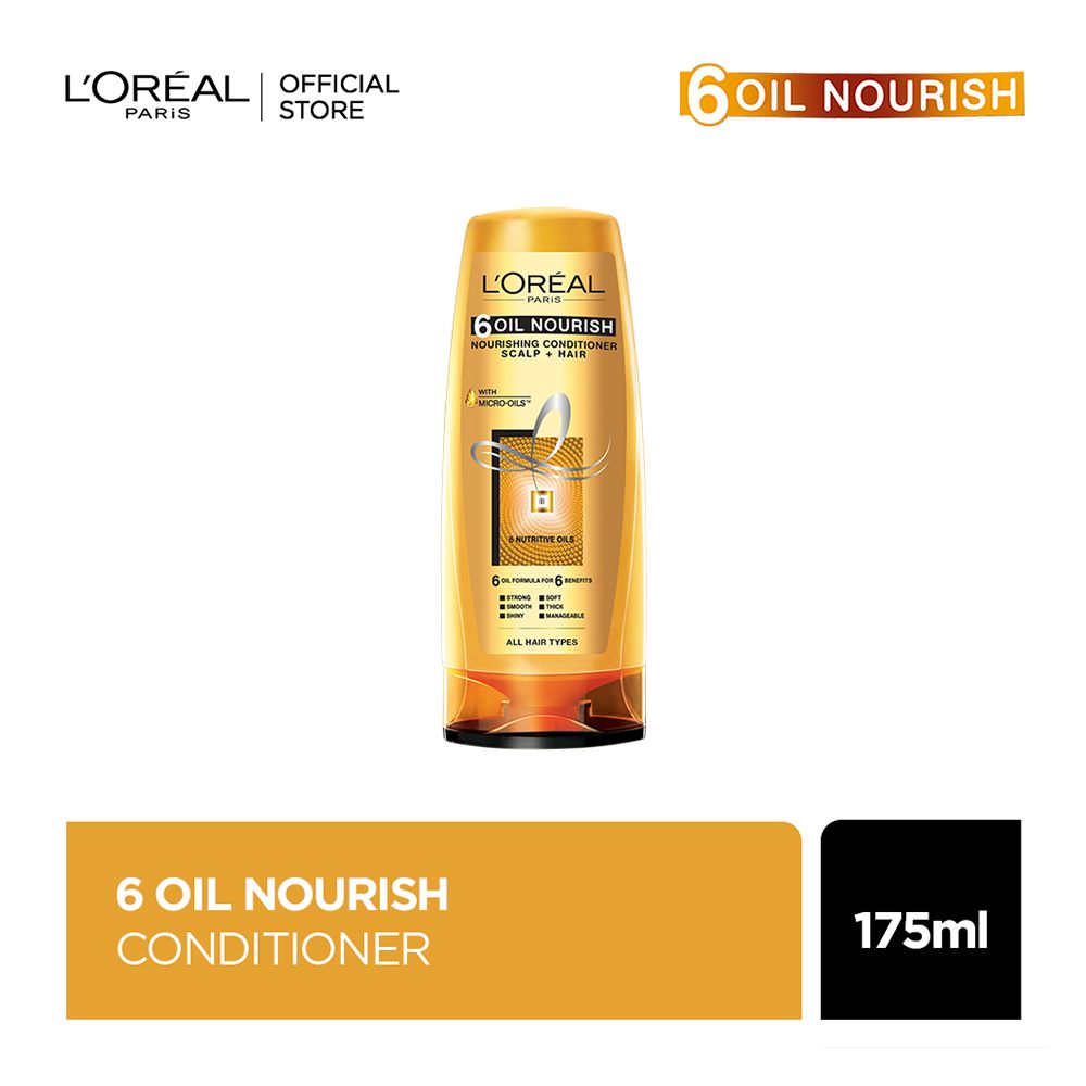 L'Oreal Paris 6 Oil Nourish Scalp + Hair Nourishing Conditioner, For All Hair Types, 175 ml