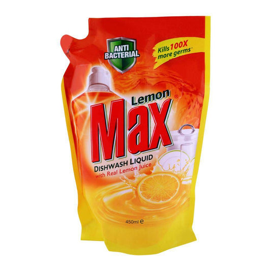 Lemon Max Dishwash Liquid Real Lemon Pouch 450 ml