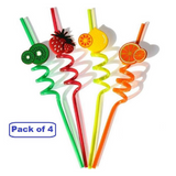 Reusable Straws for Kids, Fruit / Cartoon Shape Spiral Drinking Straw