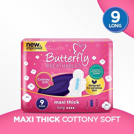 Butterfly Breathables Cottony Soft Maxi Thick 9 Long Pads - Lahore Basket