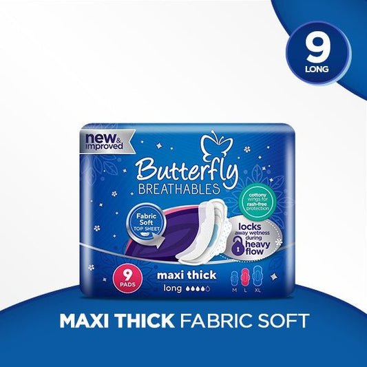 Butterfly Fabric Soft Breathables Maxi Thick 9 Long Pads - Lahore Basket