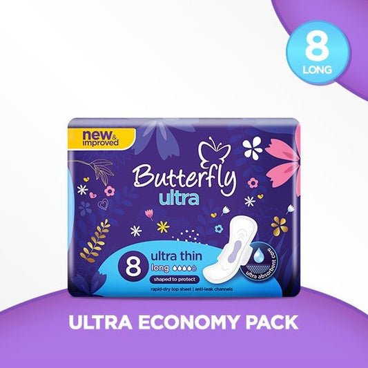 Butterfly Ultra Thin Sanitary Napkins 8 Long Pads - Lahore Basket