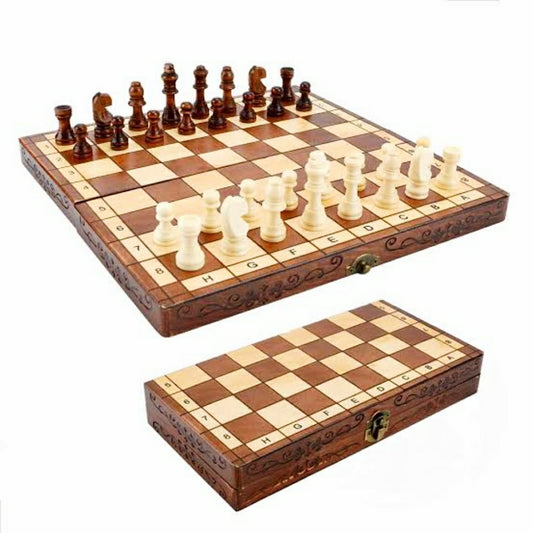 Chess Set Folding Hand Crafted Wooden With Goti 30 x 30 cm - Lahore Basket