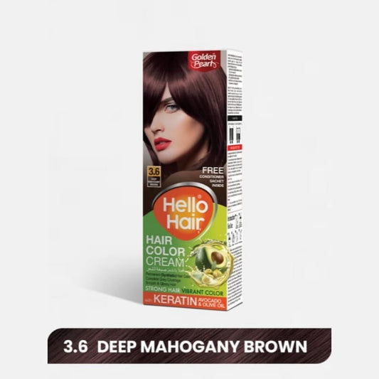 Golden Pearl Hello Hair, Hair Color Cream 3.6 Deep Mahogany Brown - Lahore Basket