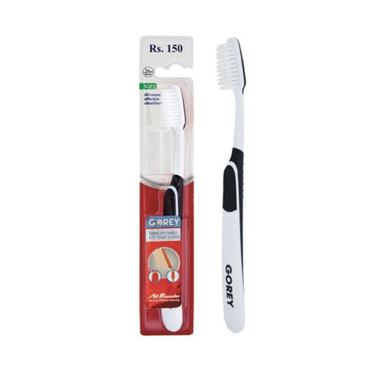 Gorey All Rounder Soft Toothbrush Rubber Grip Handle With Tongue Cleaner - Lahore Basket