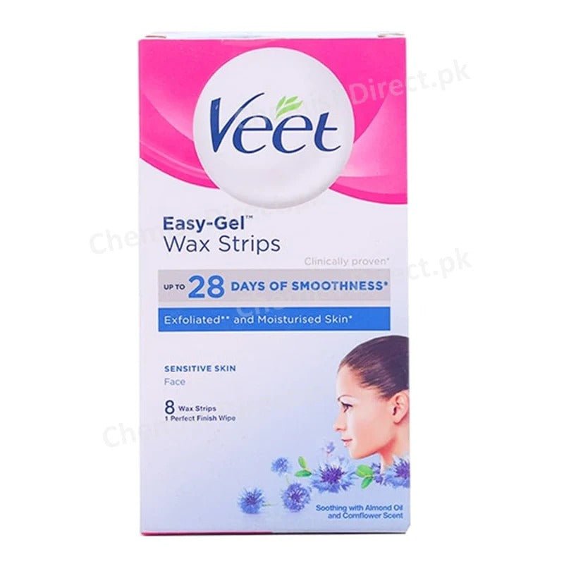Veet Easy - Gel Face 8 Wax Strips Sensitive Skin - Lahore Basket