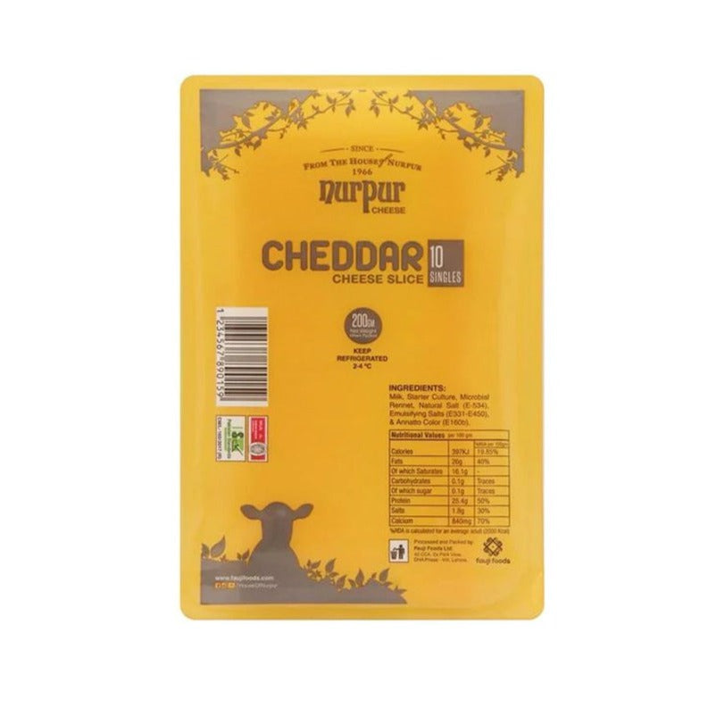 Nurpur Cheddar Cheese Slice 10 pc, 200 gm