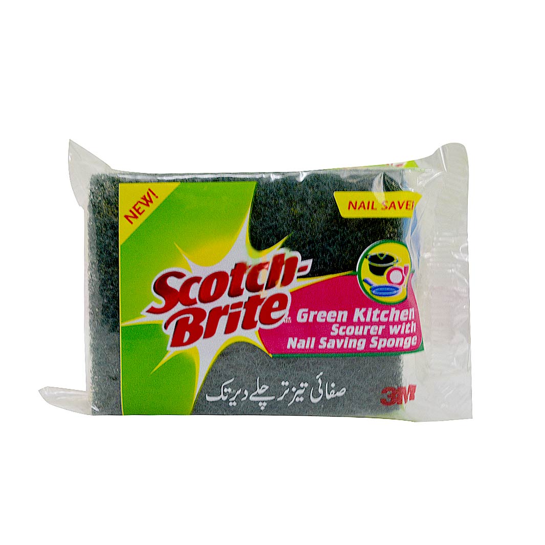 Scotch Brite Green Kitchen Scourer with Nail Saver Sponge